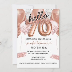 Pink Glitter Balloons 70th Birthday Party Invitation