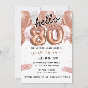 Pink Glitter Balloons 80th Birthday Party Invitation