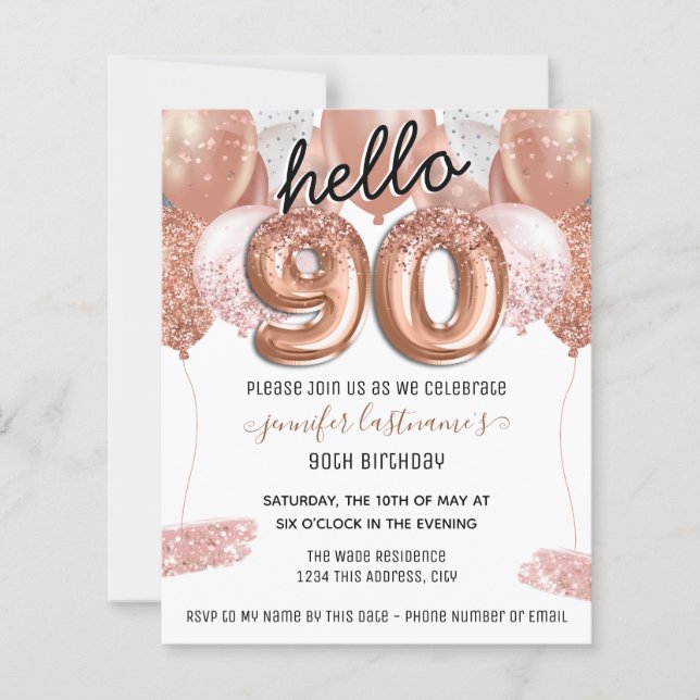 Pink Glitter Balloons 90th Birthday Party (Front)