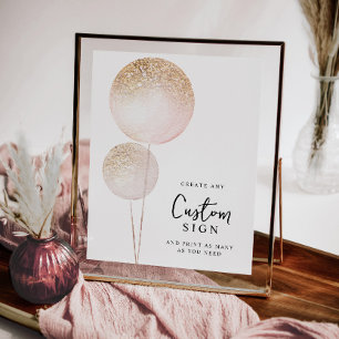 Pink Glitter Balloons Girl 1st Birthday Custom Sig