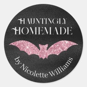Pink Glitter Bat Homemade Halloween Classic Round Sticker