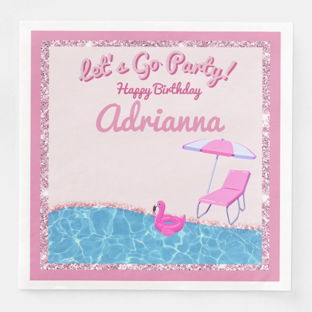 Pink Glitter Beach Party Napkin (Front)