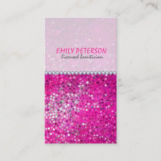 Pink Glitter Beautician Business Card 2a (Front)