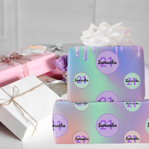 Pink glitter birthday 21 rose gold iridescent wrapping paper