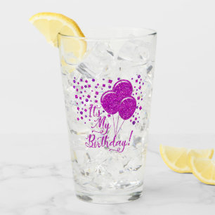 Pink Glitter Birthday Balloons! Glass