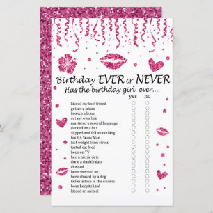 Pink glitter Birthday Ever or Never Game