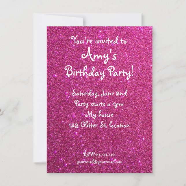 Pink glitter birthday invitation (Front)