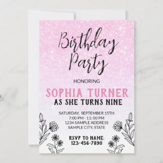 Pink Glitter - Birthday Invitation
