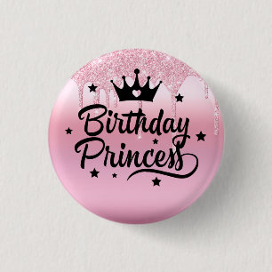Pink Glitter "Birthday Princess"  3 Cm Round Badge