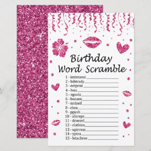 Pink glitter Birthday Word Scramble Game