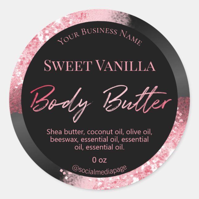 Pink Glitter Black Body Butter Labels (Front)