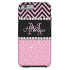 PINK GLITTER BLACK CHEVRON MONOGRAMMED