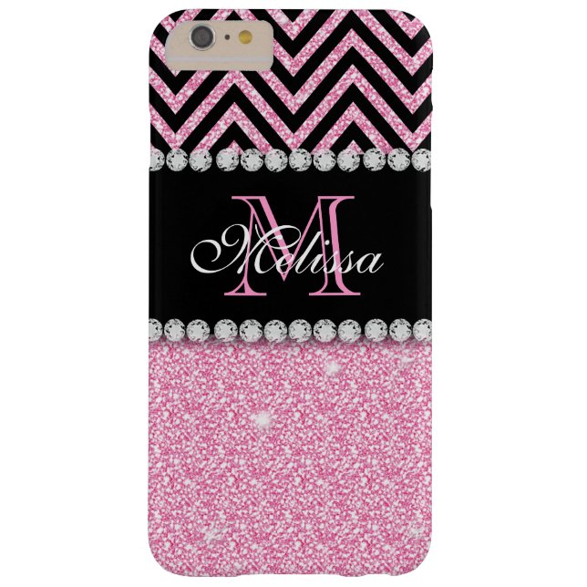 PINK GLITTER BLACK CHEVRON MONOGRAMMED Case-Mate iPhone CASE (Back)