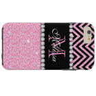 PINK GLITTER BLACK CHEVRON MONOGRAMMED