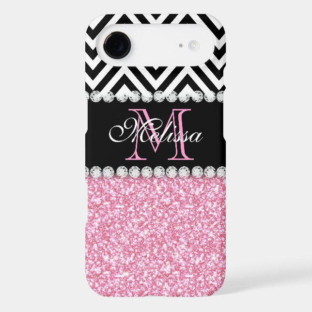 PINK GLITTER BLACK CHEVRON MONOGRAMMED Case-Mate SAMSUNG GALAXY CASE (Back)