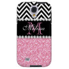 PINK GLITTER BLACK CHEVRON MONOGRAMMED