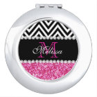 PINK GLITTER BLACK CHEVRON MONOGRAMMED