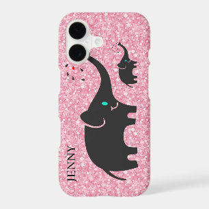 Pink Glitter Black Elephants
