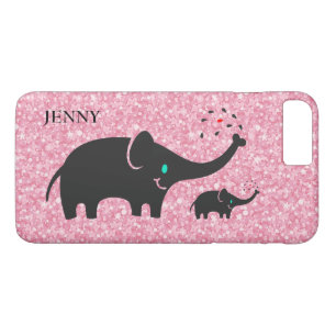 Pink Glitter Black Elephants iPhone 8 Plus/7 Plus Case