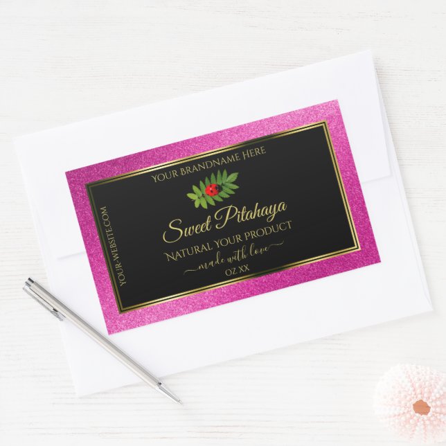 Pink Glitter Black Product Labels Fine Gold Frame (Envelope)