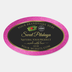 Pink Glitter Black Product Labels Gold Frame Logo