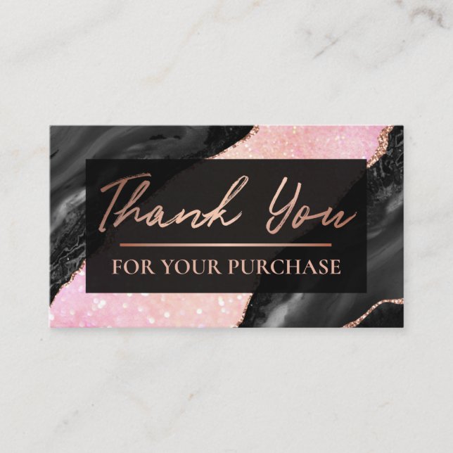 Pink Glitter Black Thank You For Your Purchase Business Card (Front)