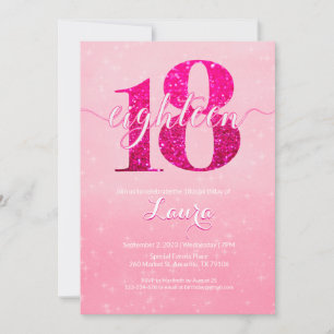 Pink Glitter Bliss 18th Birthday  Invitation