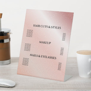 Pink Glitter Blush Hair Makeup Salon Price Pedestal Sign