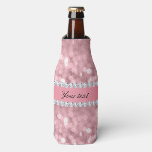 Pink Glitter Bokeh and Diamonds Personalised Bottle Cooler