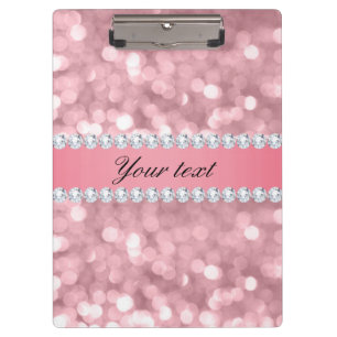 Pink Glitter Bokeh and Diamonds Personalised Clipboard