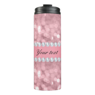 Pink Glitter Bokeh and Diamonds Personalised Thermal Tumbler