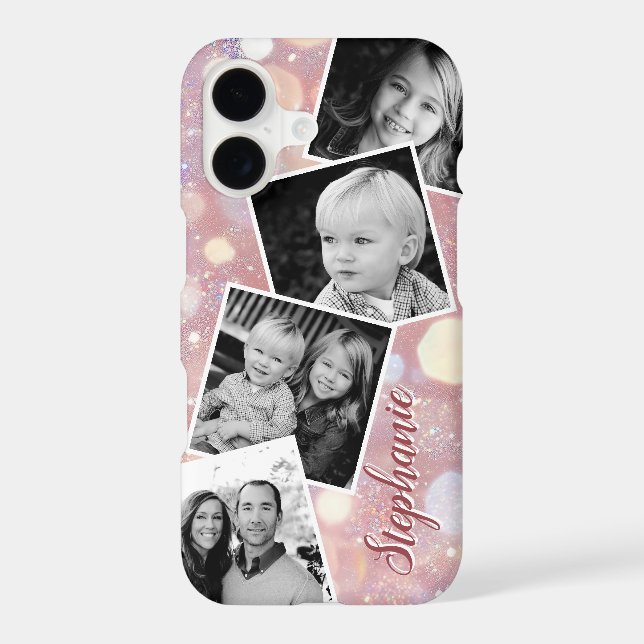 Pink Glitter Bokeh Photo Collage Personalised Name (Back)
