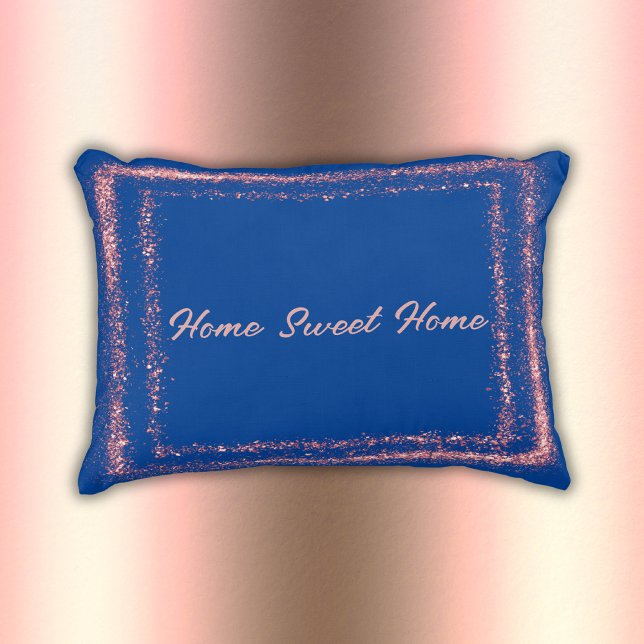 Pink Glitter border monogram on blue | Decorative Cushion (Creator Uploaded)
