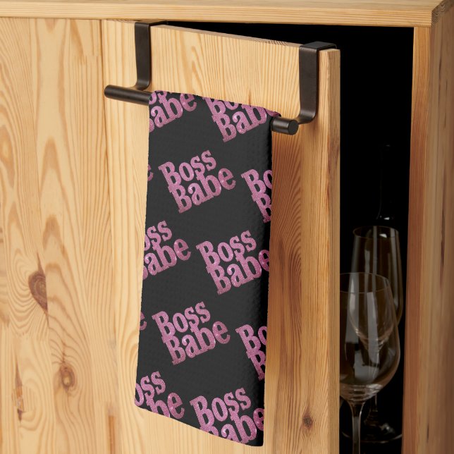 Pink Glitter Boss Babe Tea Towel (Thirds Fold)