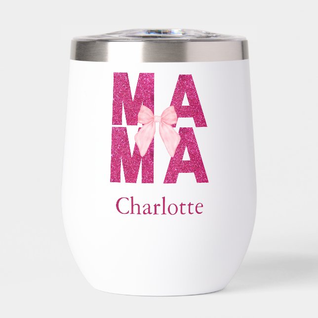 Pink Glitter Bow MAMA Coquette Aesthetic Mother's (Front)