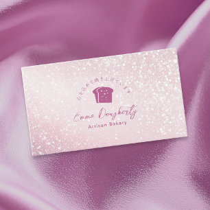Pink Glitter Bread Logo Bakery Business Card