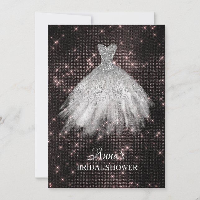 *~* Pink Glitter Bridal Dress Bridal Gown Shower Invitation (Front)