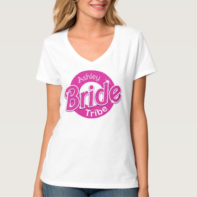 Pink Glitter Bride Tribe T-Shirt (Front)