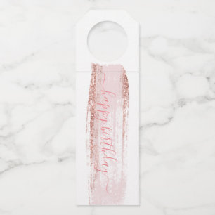 Pink Glitter Brushstroke Birthday Bottle Tag