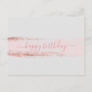 Pink Glitter Brushstroke Birthday Postcard