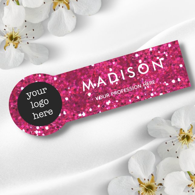 Pink Glitter business Employee Name Logo Badge (Creator Uploaded)