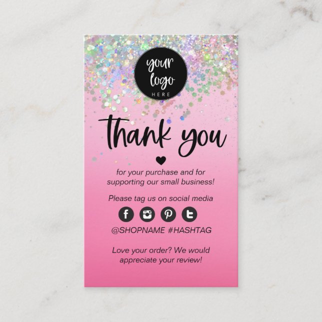 Pink Glitter Business Thank You For Order Insert (Front)