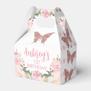 Pink Glitter Butterfly Birthday Gable Favor Box