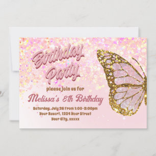 Pink glitter butterfly Birthday Invitation
