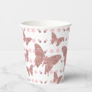 Pink glitter Butterfly Birthday Paper Cup