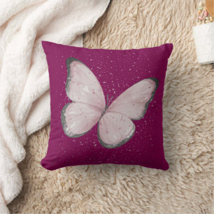 pink glitter butterfly cushion