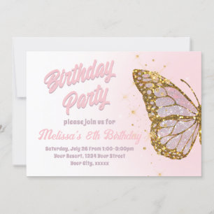 Pink glitter butterfly design Birthday Invitation