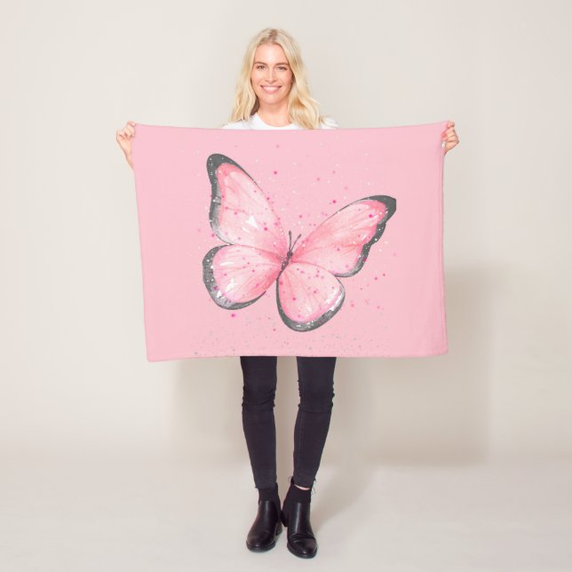 pink glitter butterfly fleece blanket (In Situ)