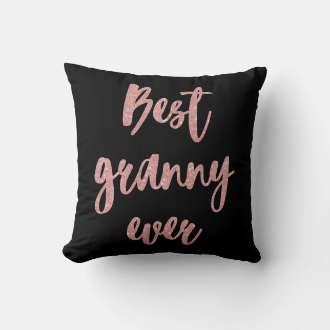 Pink Glitter Calligraphy Best Granny Ever Photo Cushion (Front)