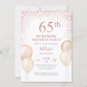 Pink Glitter Calligraphy Surprise 65th Birthday Invitation